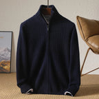 Ribbed Merino Wool Zip Up Cardigan for Men | Business Casual Wear