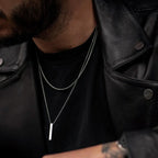 Minimalist Double Chain Necklace with Bar Pendant