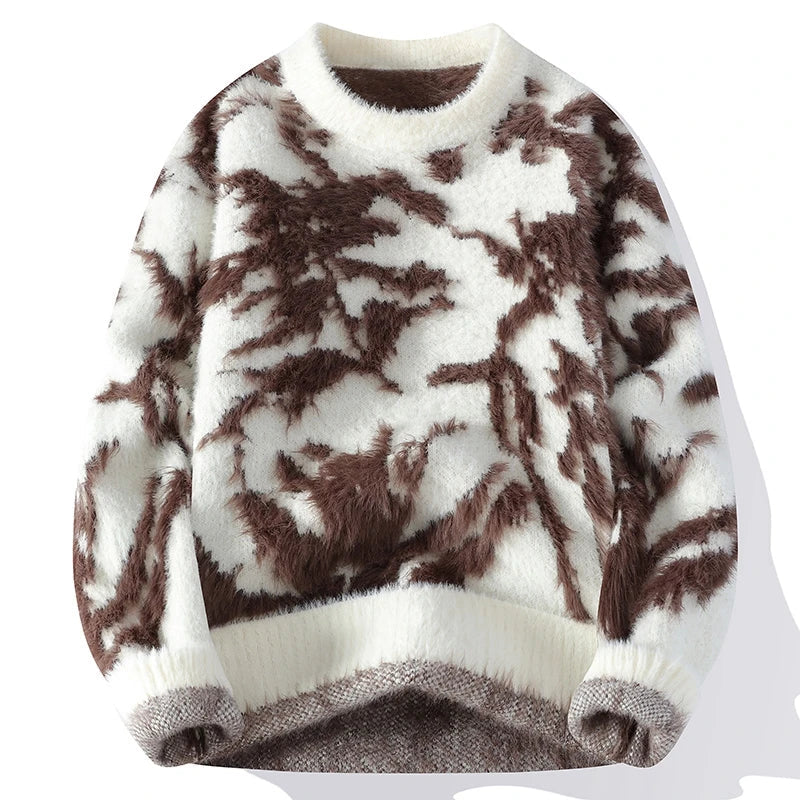 Jacquard Pattern Knit Round Neck Sweater for Men | Winter Wear