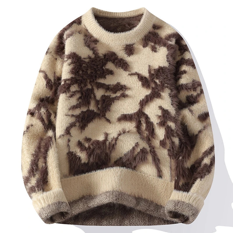 Jacquard Pattern Knit Round Neck Sweater for Men | Winter Wear