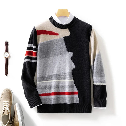 Abstract Pattern Colour Block Knit Sweater for Men | Casual Wear