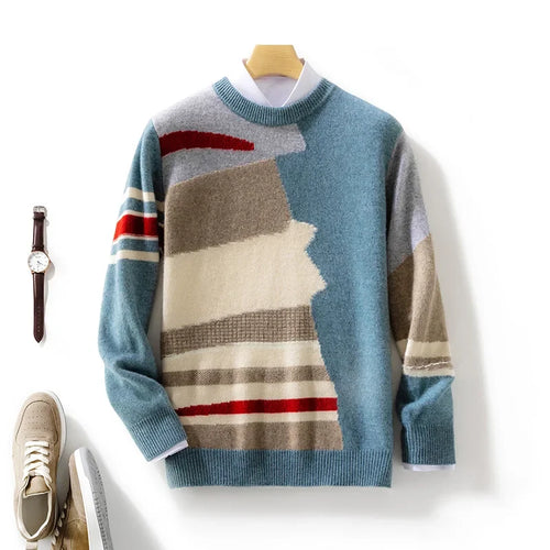 Abstract Pattern Colour Block Knit Sweater for Men | Casual Wear