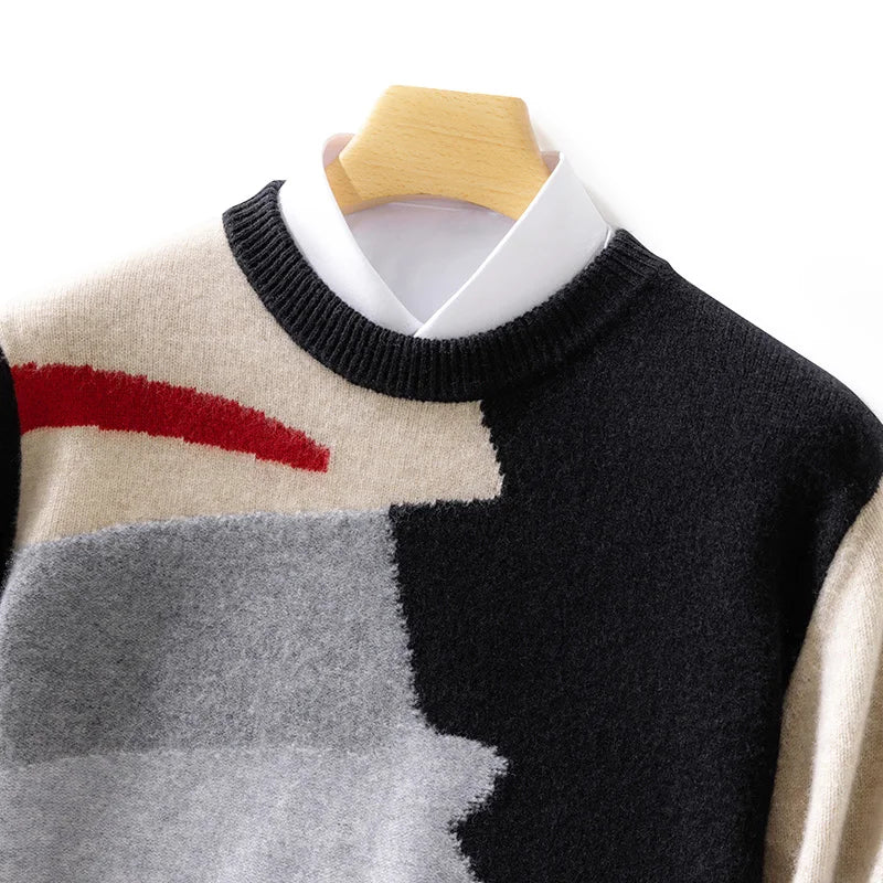 Abstract Pattern Colour Block Knit Sweater for Men | Casual Wear