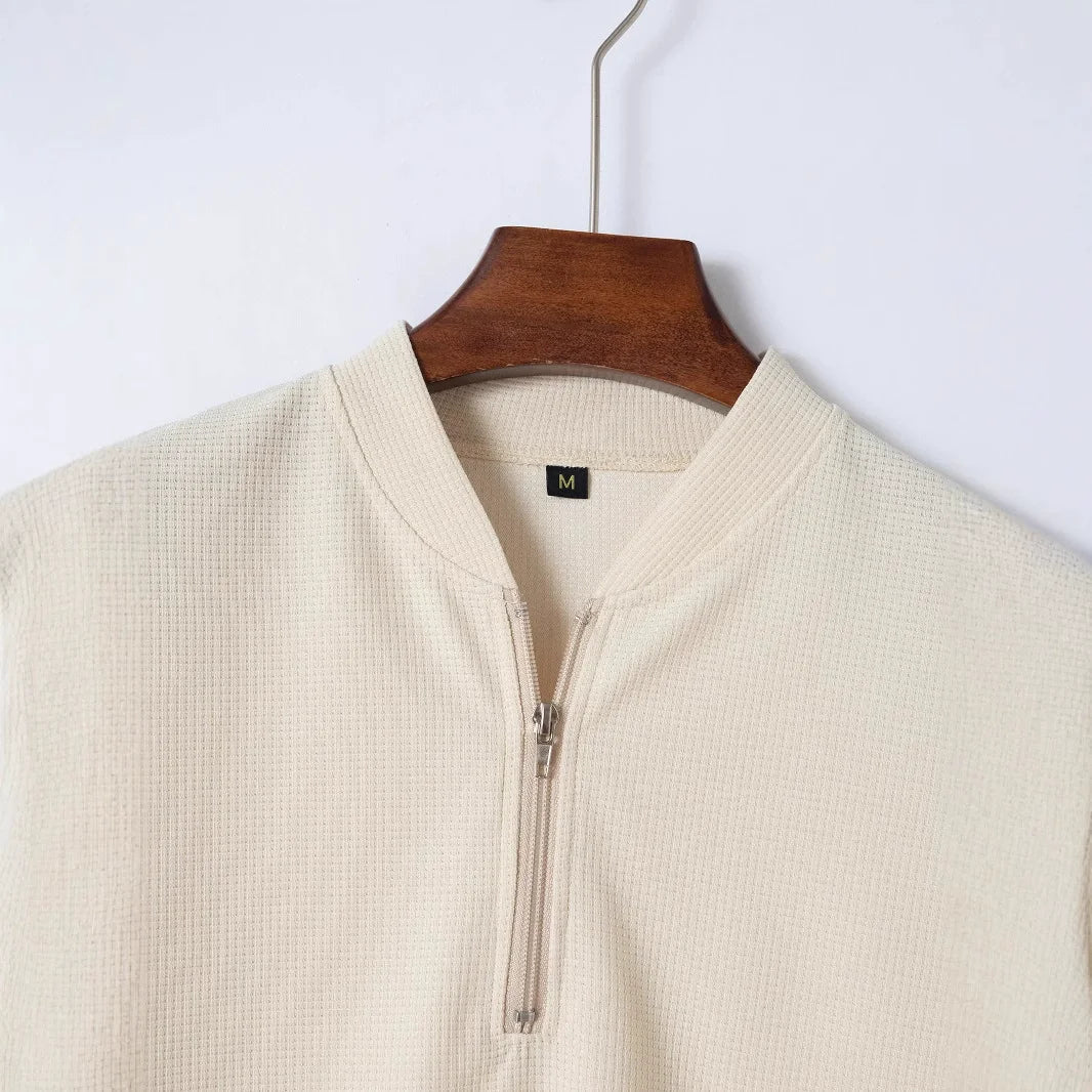 Stand Collar Short Sleeve Shirt and Drawstring Trouser Set for Men | Spring Wear