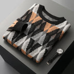Geometric Pattern Merino Wool Crewneck Sweater for Men | Casual and Office Wear