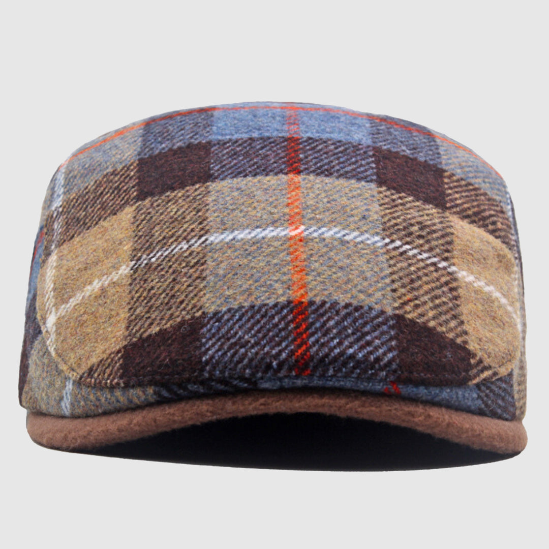 Plaid Flat Cap with Short Brim