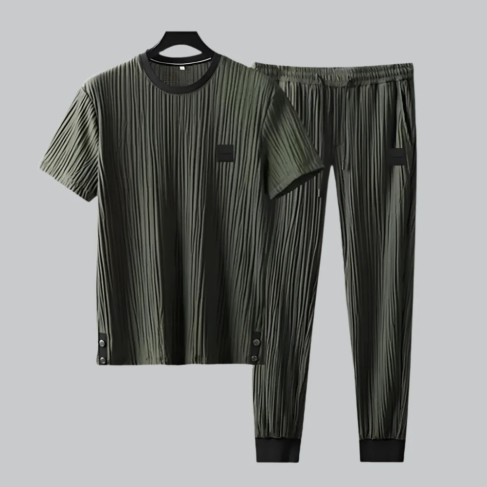 Pleated Texture Top and Jogger Lounge Set for Men | Relaxed Wear