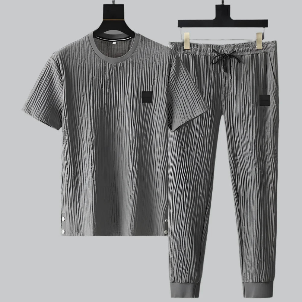 Pleated Texture Top and Jogger Lounge Set for Men | Relaxed Wear