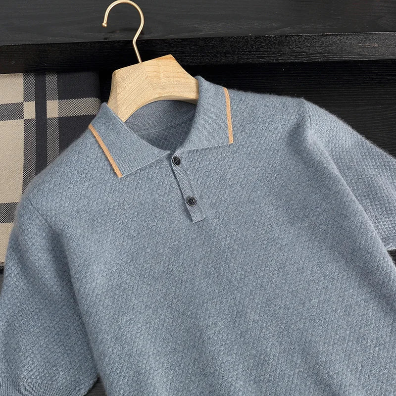 Short Sleeve Cashmere Knit Polo Shirt for Men | Year Round Wear