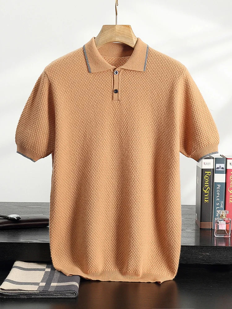 Short Sleeve Cashmere Knit Polo Shirt for Men | Year Round Wear