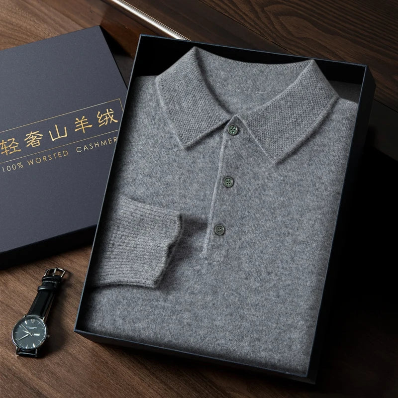 Cashmere Knit Long Sleeve Polo Sweater for Men | Smart Casual Wear