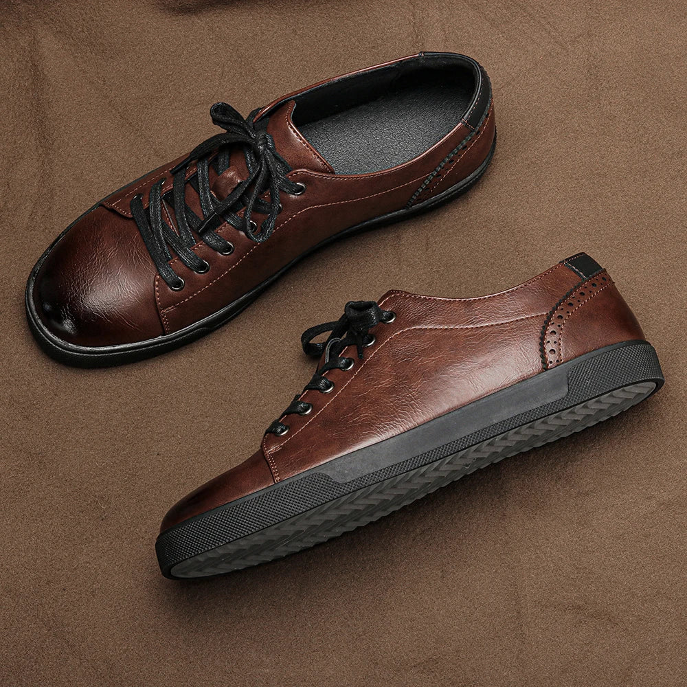 Premium Leather Low Top Lace Up Sneakers for Men | Urban Wear