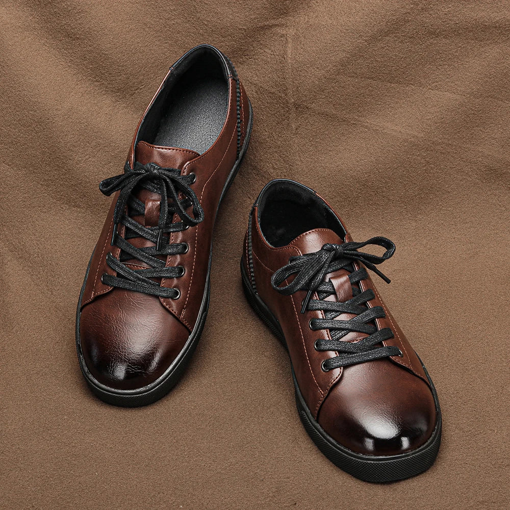 Premium Leather Low Top Lace Up Sneakers for Men | Urban Wear