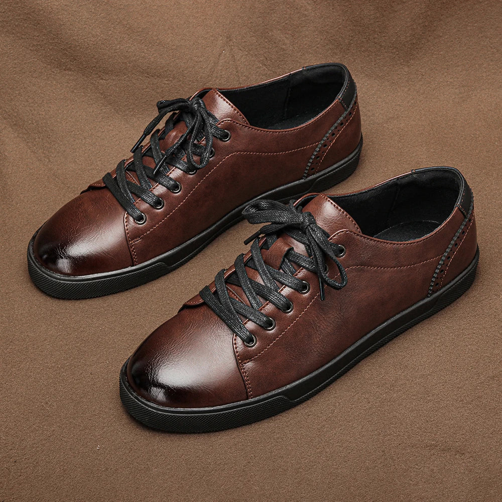 Premium Leather Low Top Lace Up Sneakers for Men | Urban Wear
