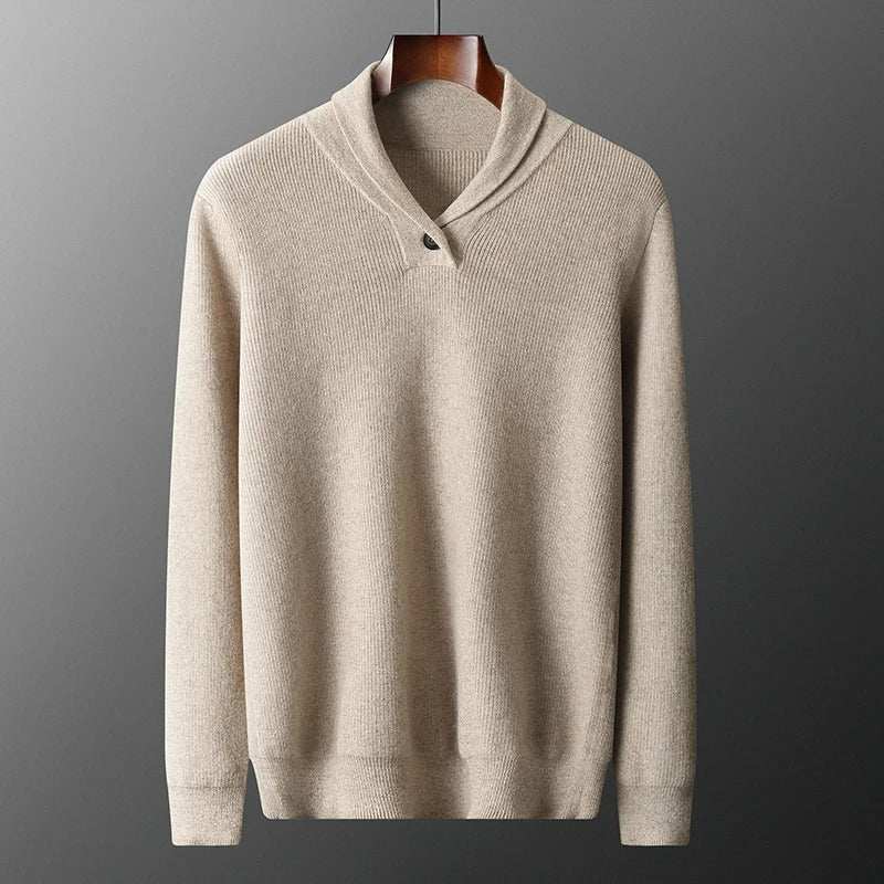 Pure Cashmere Collared Knit Sweater for Men | Business Casual Wear