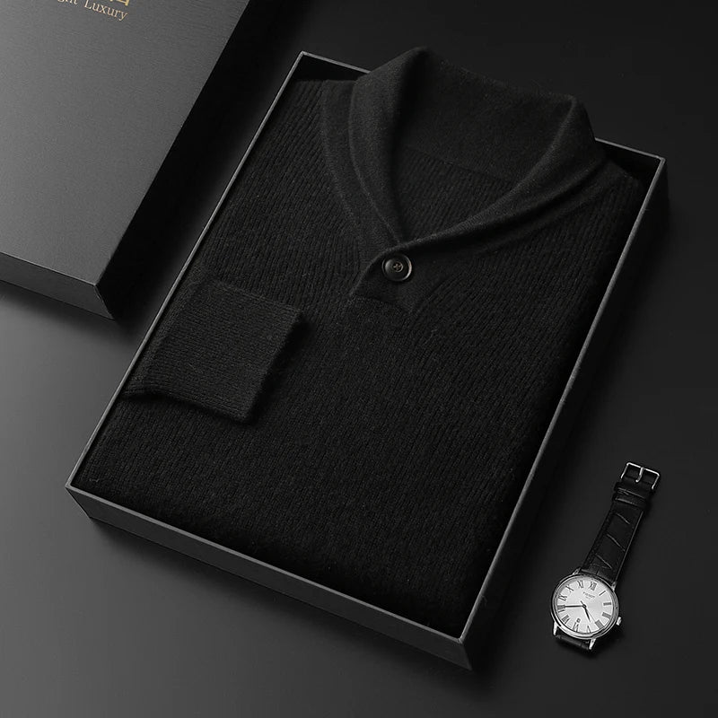 Pure Cashmere Collared Knit Sweater for Men | Business Casual Wear