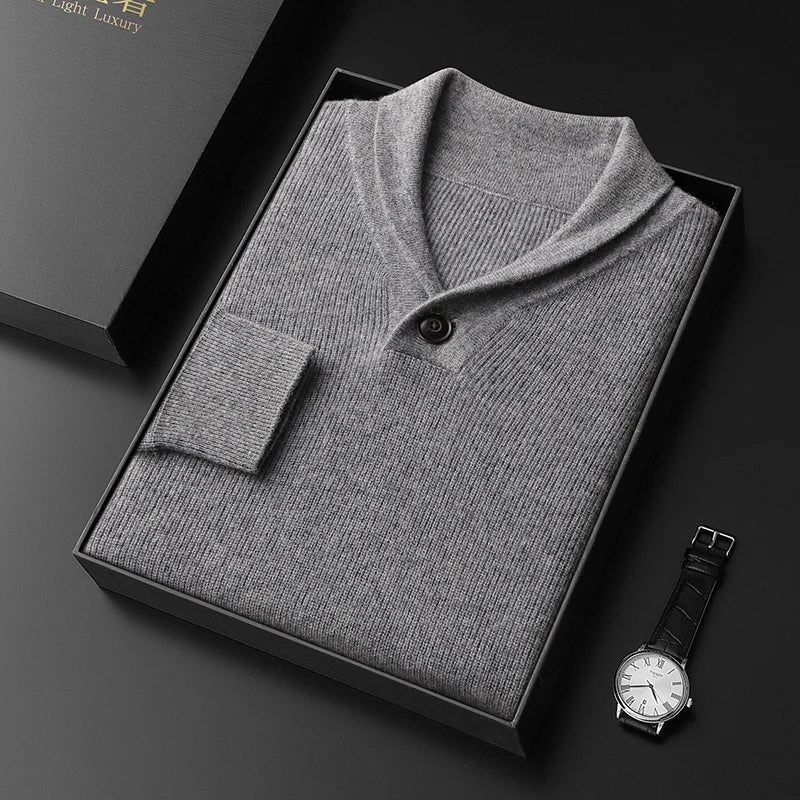 Pure Cashmere Collared Knit Sweater for Men | Business Casual Wear