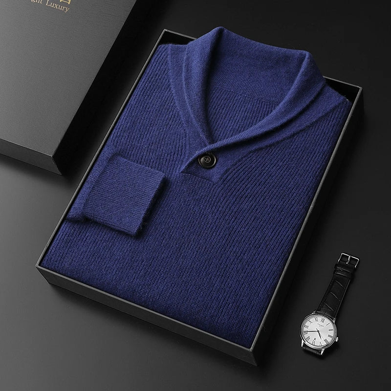 Pure Cashmere Collared Knit Sweater for Men | Business Casual Wear