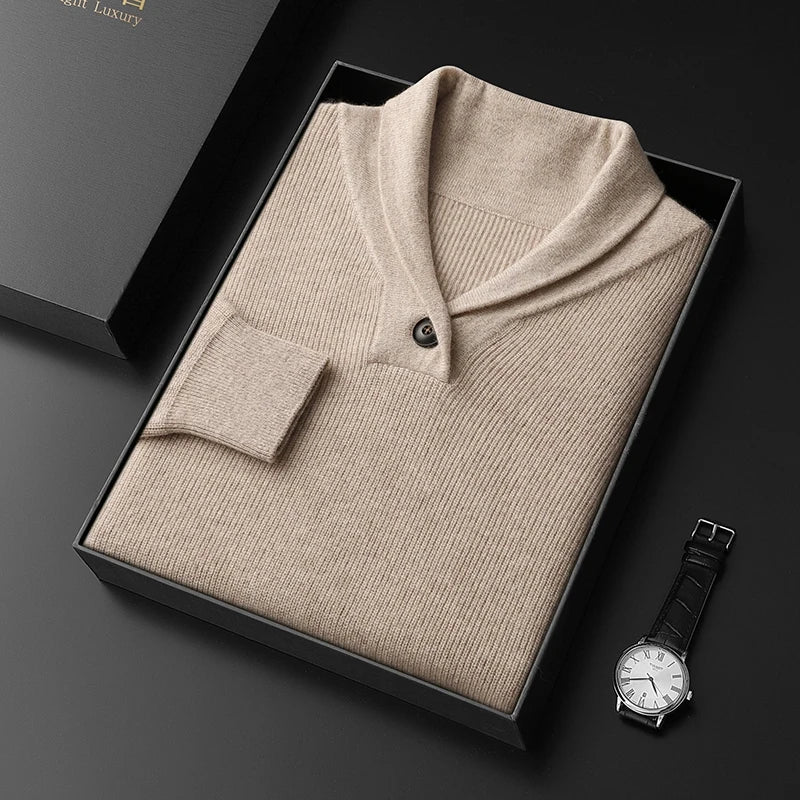 Pure Cashmere Collared Knit Sweater for Men | Business Casual Wear
