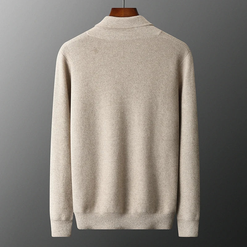 Pure Cashmere Collared Knit Sweater for Men | Business Casual Wear