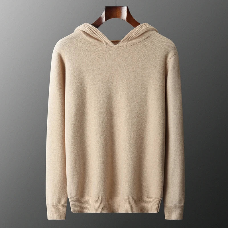 Pure Cashmere Knit Hooded Pullover for Men | Autumn and Winter Wear
