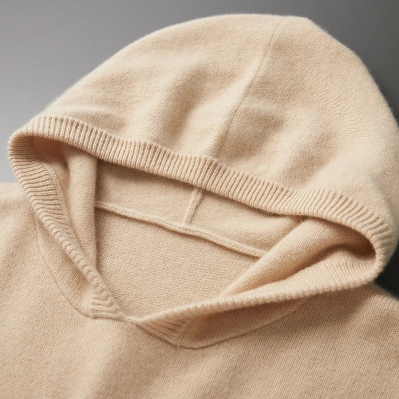 Pure Cashmere Knit Hooded Pullover for Men | Autumn and Winter Wear