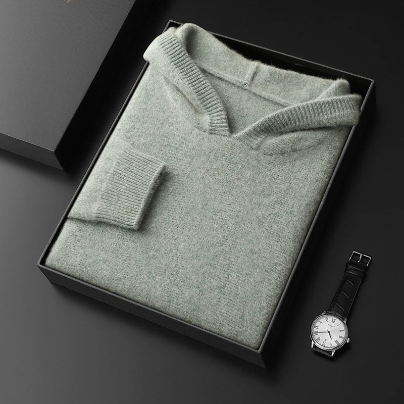 Pure Cashmere Knit Hooded Pullover for Men | Autumn and Winter Wear