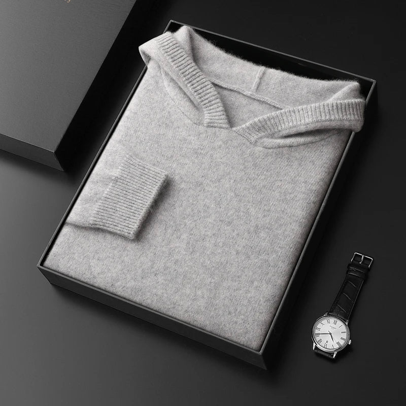Pure Cashmere Knit Hooded Pullover for Men | Autumn and Winter Wear