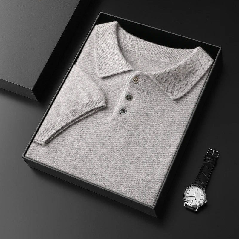 Cashmere Knit Short Sleeve Polo Shirt for Men | Summer Wear