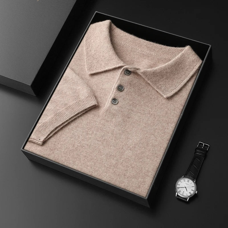 Cashmere Knit Short Sleeve Polo Shirt for Men | Summer Wear