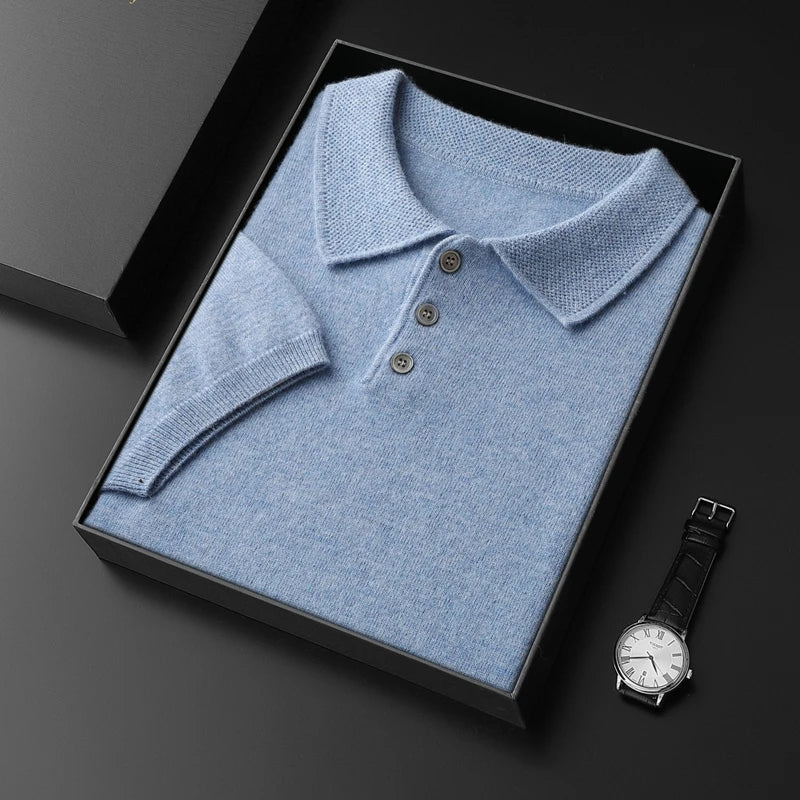Cashmere Knit Short Sleeve Polo Shirt for Men | Summer Wear