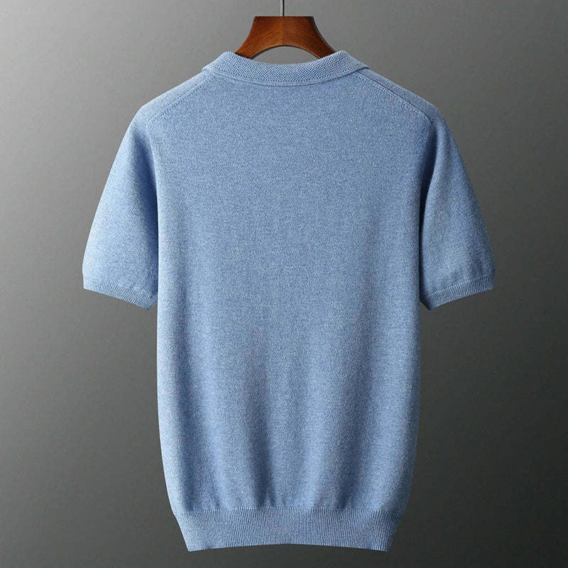 Cashmere Knit Short Sleeve Polo Shirt for Men | Summer Wear