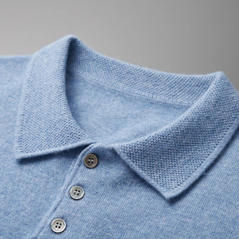 Cashmere Knit Short Sleeve Polo Shirt for Men | Summer Wear