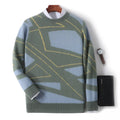 Contrast Geometric Pattern Merino Wool Sweater for Men | Autumn and Winter Wear