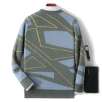 Contrast Geometric Pattern Merino Wool Sweater for Men | Autumn and Winter Wear