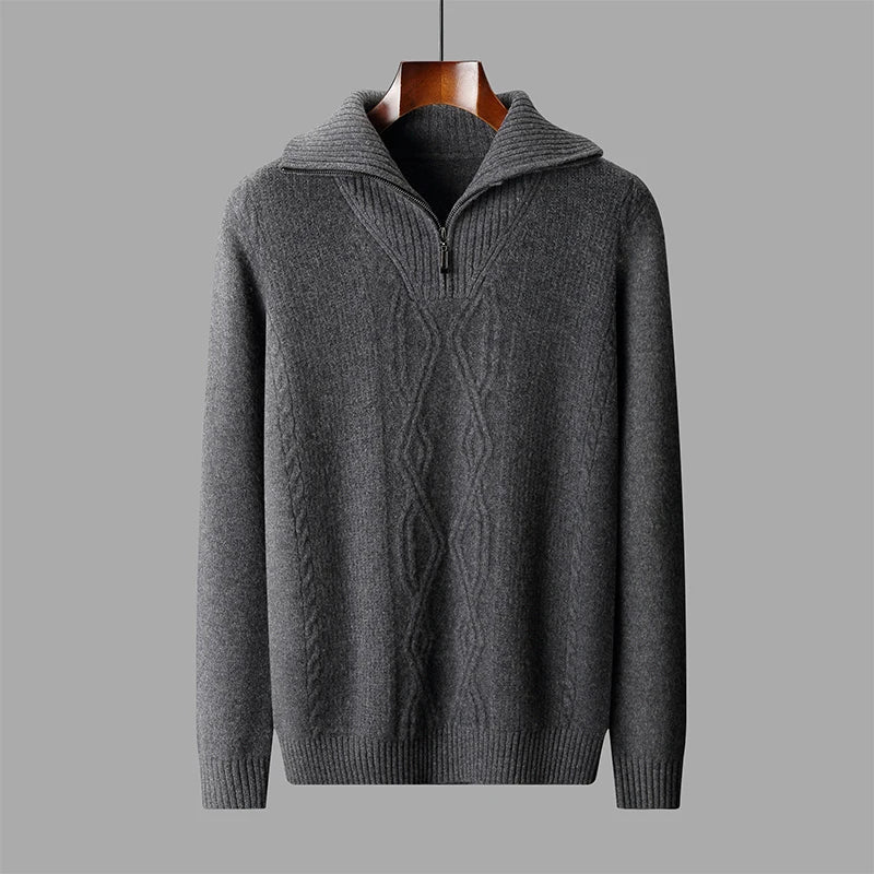 Cable Knit Merino Wool Half Zip Sweater for Men | Smart Casual Winter Wear