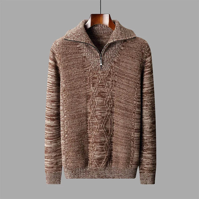 Cable Knit Merino Wool Half Zip Sweater for Men | Smart Casual Winter Wear