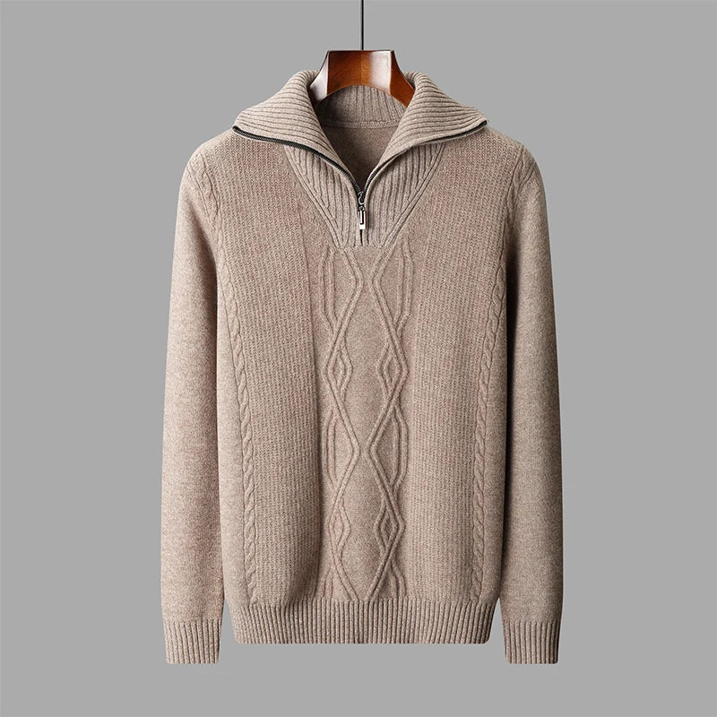 Cable Knit Merino Wool Half Zip Sweater for Men | Smart Casual Winter Wear