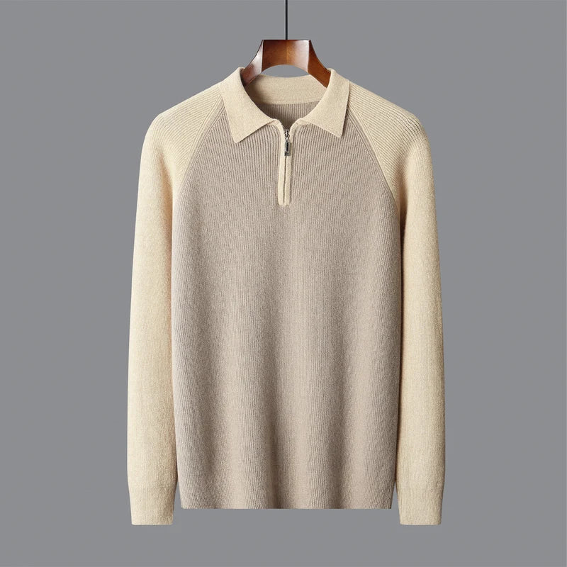 Merino Wool Half Zip Polo Collar Sweater for Men | Autumn and Winter Wear