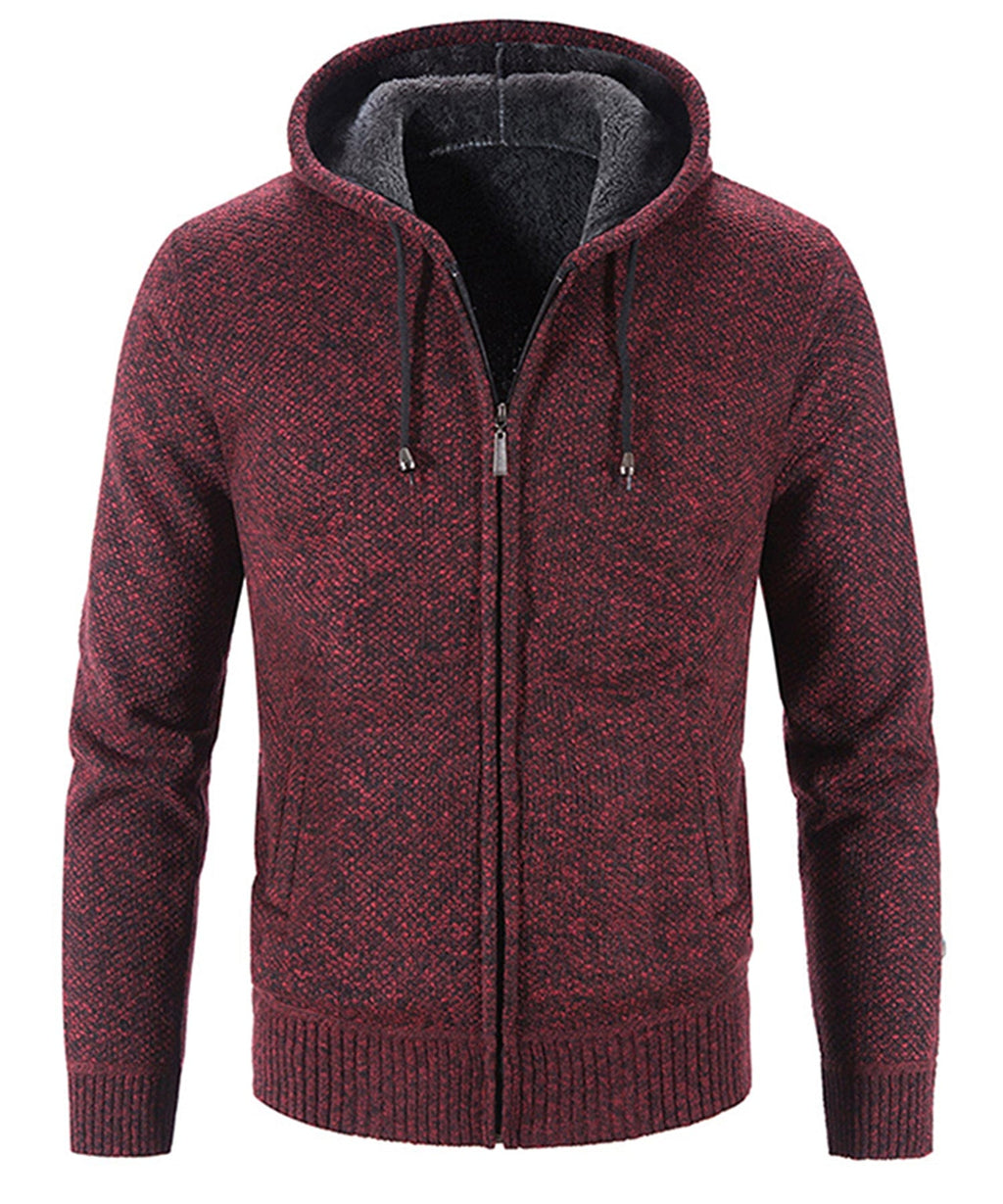 Textured Knit Zip Up Fleece Hoodie for Men | Cold Weather Layering