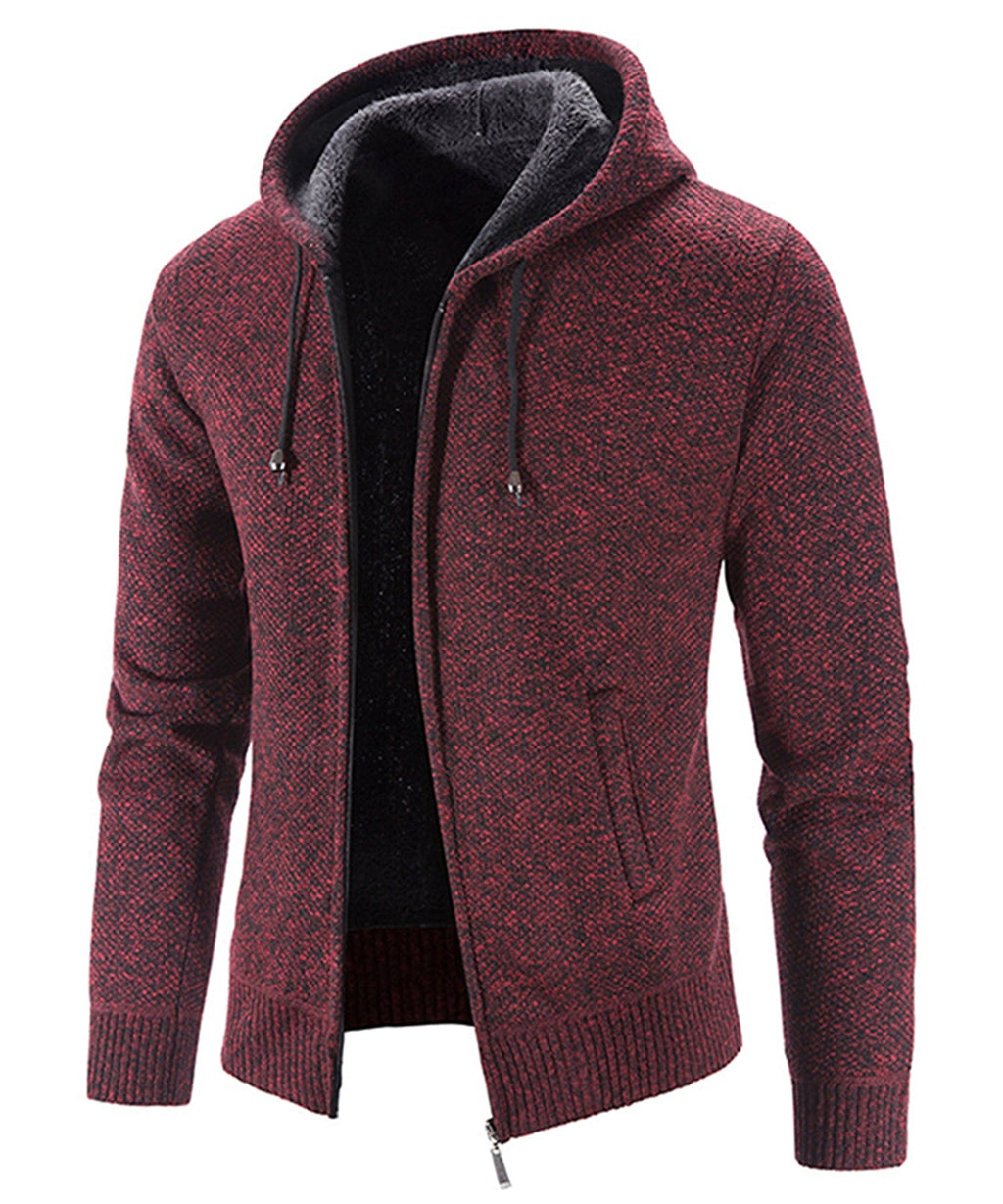 Textured Knit Zip Up Fleece Hoodie for Men | Cold Weather Layering