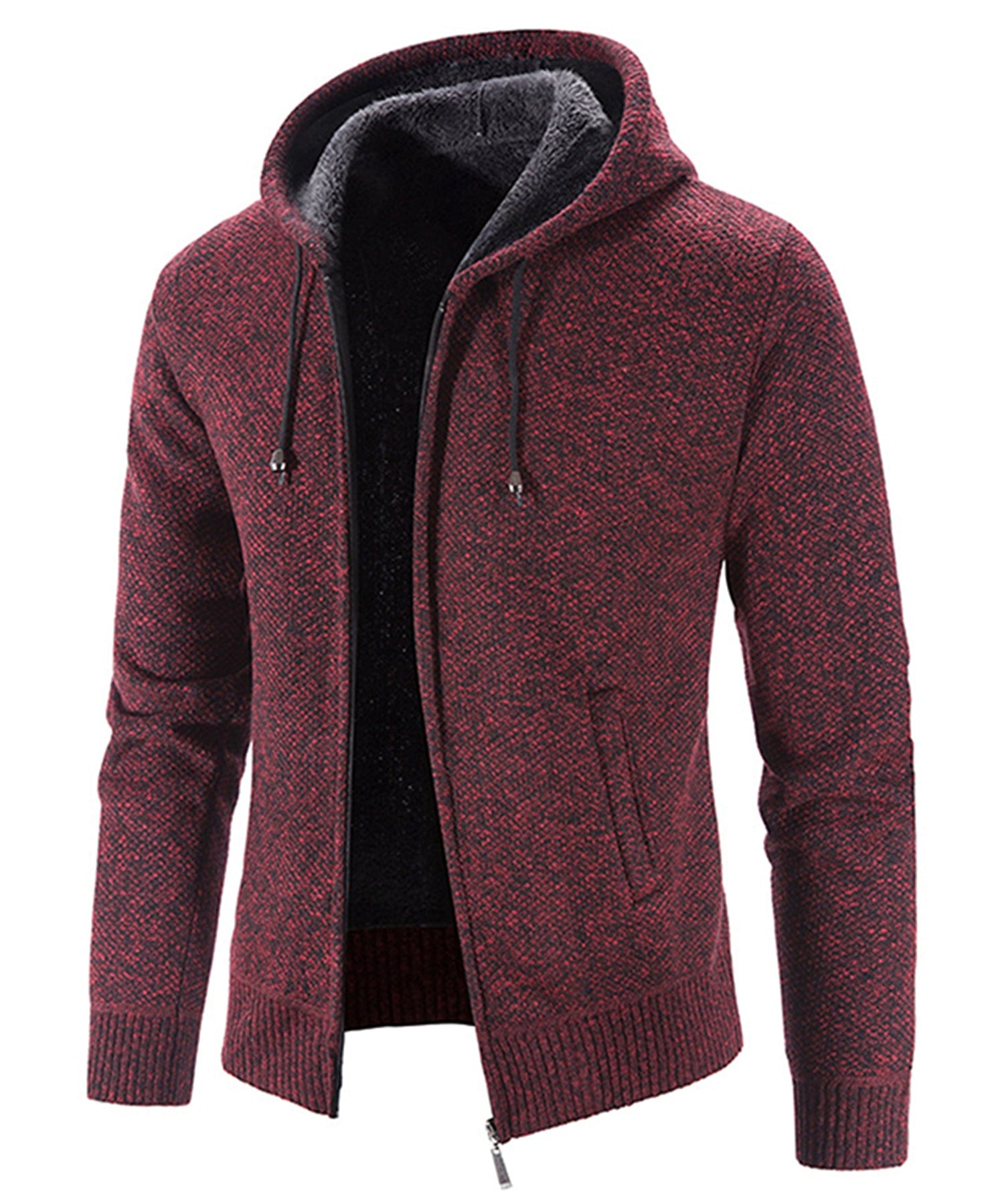 Textured Knit Zip Up Fleece Hoodie for Men | Cold Weather Layering