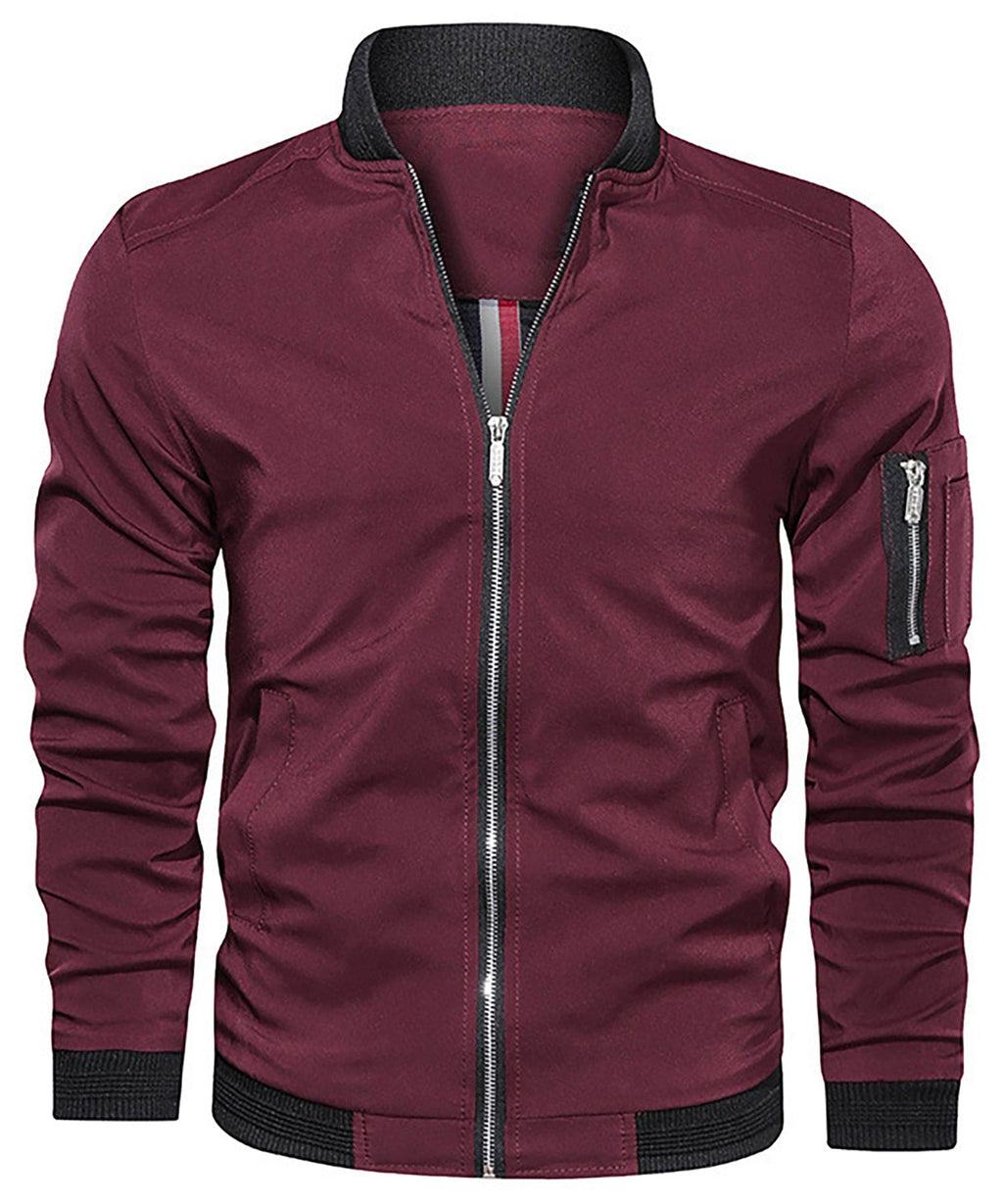 Lightweight Zip Up Bomber Jacket with Shoulder Pocket for Men | Spring Fall
