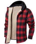 Red Check Sherpa Lined Hooded Flannel Jacket for Men | Cold Weather