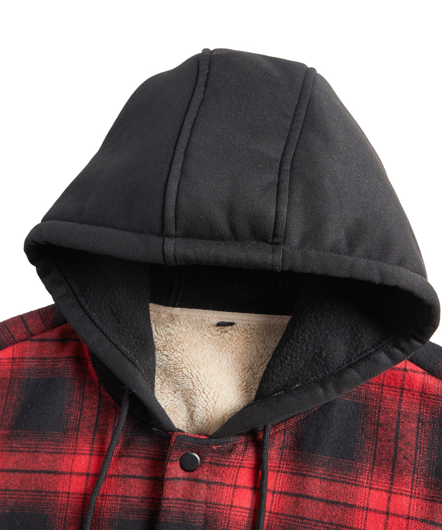 Red Check Sherpa Lined Hooded Flannel Jacket for Men | Cold Weather