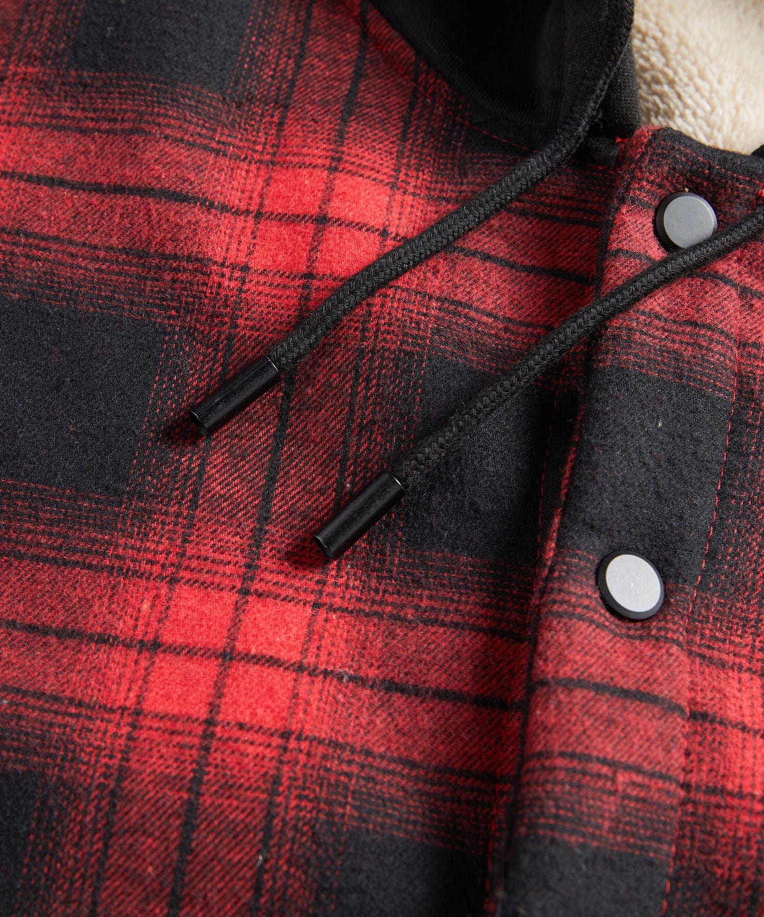 Red Check Sherpa Lined Hooded Flannel Jacket for Men | Cold Weather