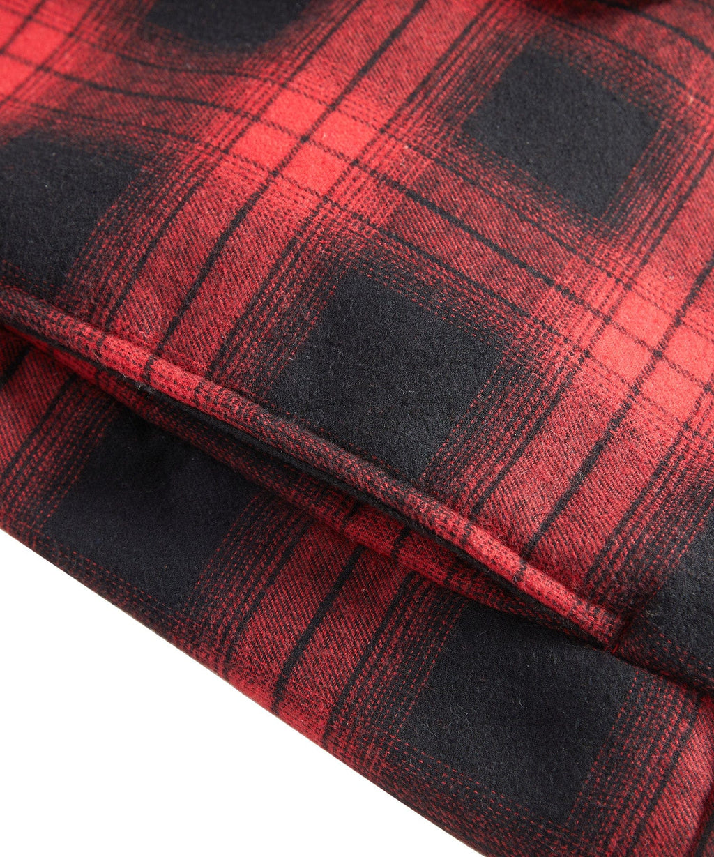 Red Check Sherpa Lined Hooded Flannel Jacket for Men | Cold Weather