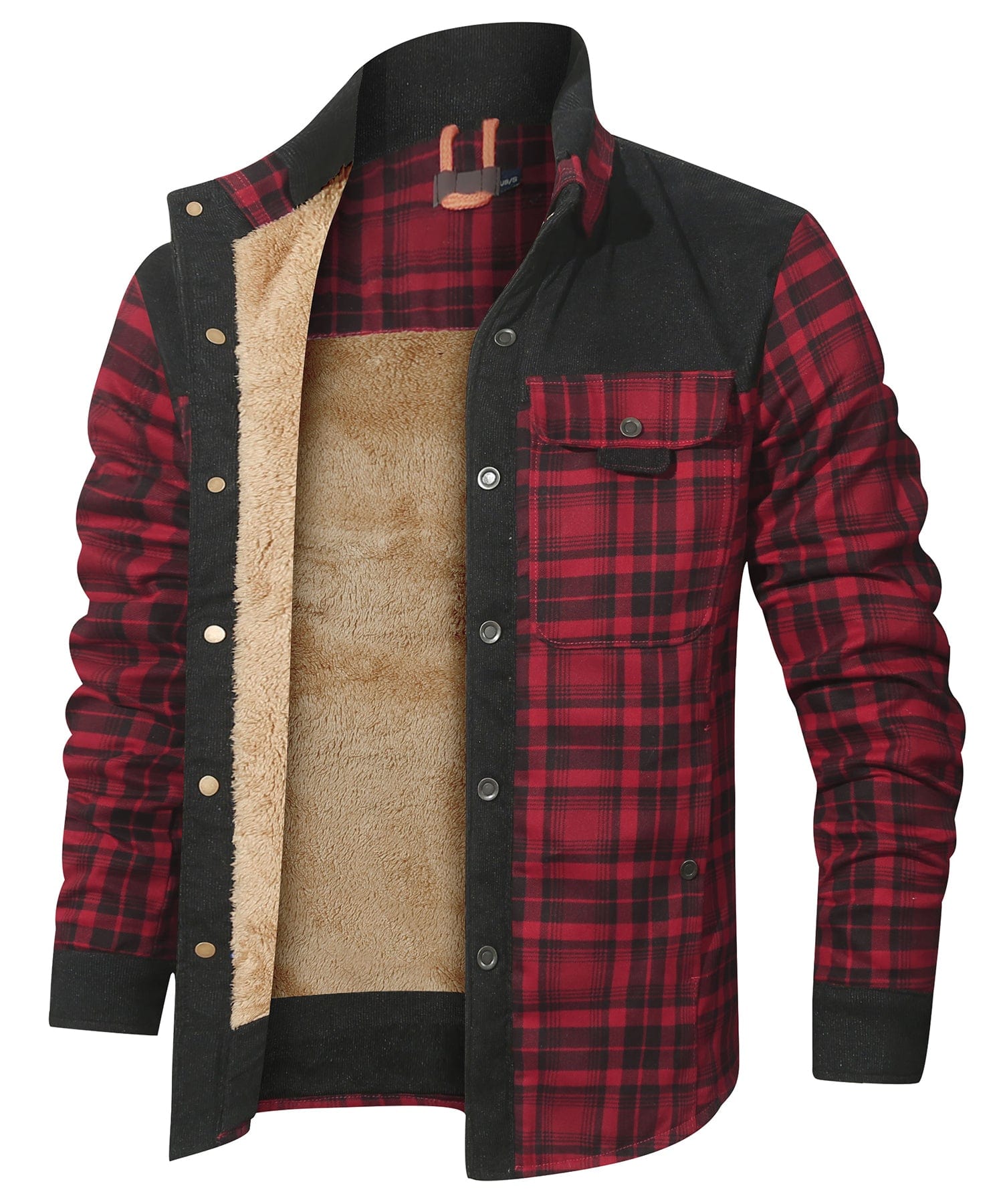 Snap Front Faux Fur Lined Flannel Jacket for Men | Winter Outerwear