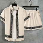 Retro Print Shirt and Shorts Summer Set for Men | Holiday Wear