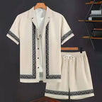 Retro Print Shirt and Shorts Summer Set for Men | Holiday Wear